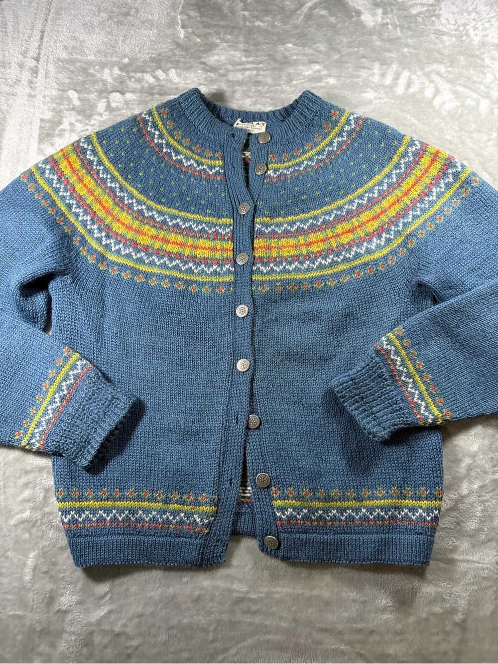 Vintage Foldal A/S Handknit in Norway 100% Wool Fair Isle Cardigan Size M/L